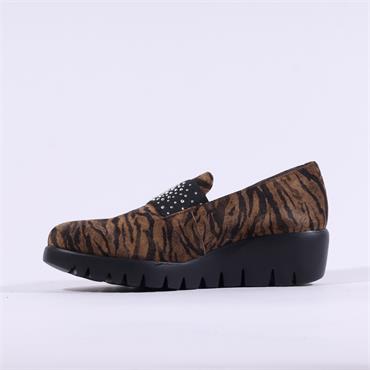 Wonders Sparkle Stud Band Wedge Shoe - Brown Zebra